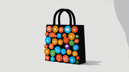 Trendy tote bag adorned with vibrant social media icons, representing online shopping and digital marketing, perfect for a modern lifestyle aesthetic
