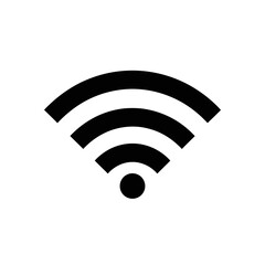 Black and white Wi-Fi signal icon representing wireless network connectivity.