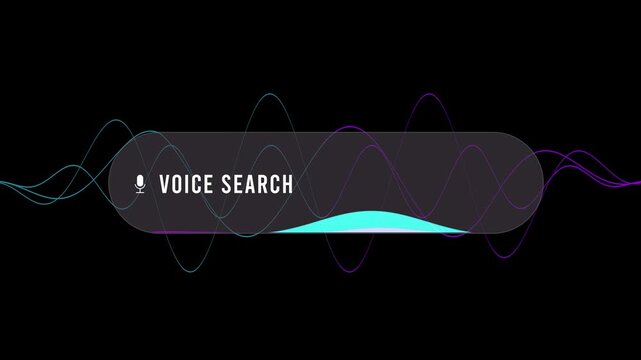 Voice search optimization boosts rankings with sound waves visualization graphs. Voice search bar 8-second seamless loopable audio waveforms 2D motion graphic explainer for 2026 SEO graphic clip