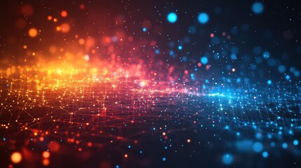 Vibrant Network of Glowing Particles and Lines in Abstract Digital Space