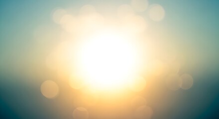 Naklejka premium Bright sun flare with bokeh effect and soft light gradient background in warm yellow and cool teal tones, perfect for abstract or inspirational themes