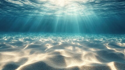 Underwater View of Sun Rays Penetrating Clear Blue Ocean Water