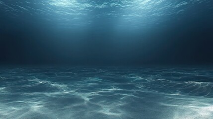 Mysterious Underwater Scene with Sunlight Rays Penetrating Deep Blue Ocean