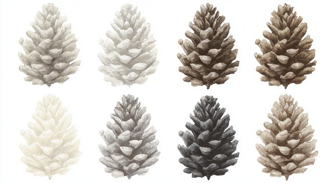 Fototapeta A set of pine cones in hand-painted watercolor, representing coniferous trees, perfect for incorporating into botanical and forest design themes