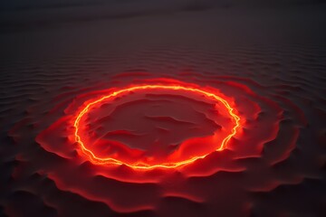 A glowing red circle drawn on desert sand with no footprints around.