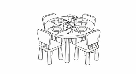 Round Dining Table with Four Chairs and Place Settings.