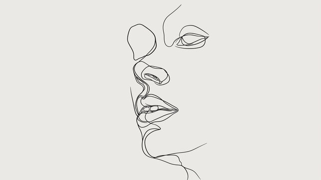A continuous single-line minimalist drawing of a human face with fluid curves.