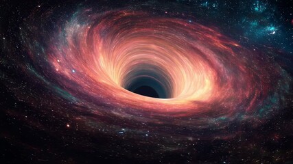 Swirling glowing accretion disk around black hole in deep space galaxy cosmos nebula dramatic cosmic vortex spiral galaxy emotional wonder - Powered by Adobe