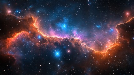 Vibrant Cosmic Nebula with Glowing Gas and Dust Clouds in Deep Space