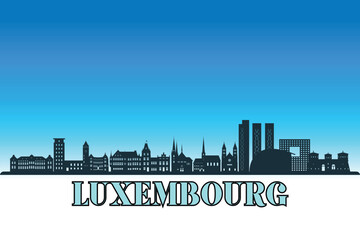 Naklejka premium Global city Luxembourg shown in a detailed vector skyline with a bright blue sky.