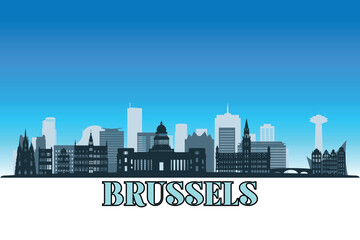 Fototapeta premium Global city Brussels shown in a detailed vector skyline with a bright blue sky.