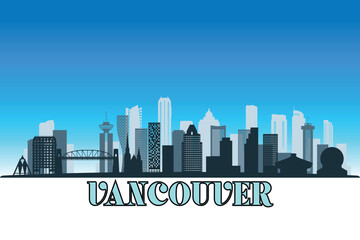 Fototapeta premium Global city Vancouver shown in a detailed vector skyline with a bright blue sky.