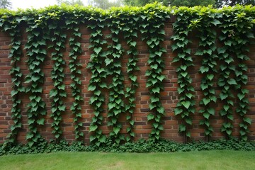 A thick vine spelling out symbols across a brick wall.
