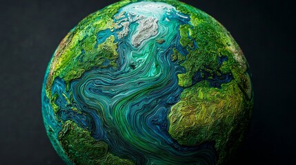 Stunning Earth rendering showing climate change and environmental awareness themes with vibrant ocean currents and intricate land details