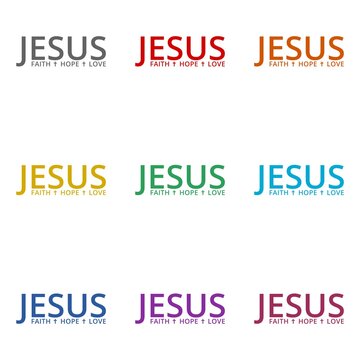 Jesus, faith, hope, love icon isolated on white background. Set icons colorful