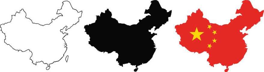 Obraz premium Detailed map of china outline, silhouette, and flag graphic set