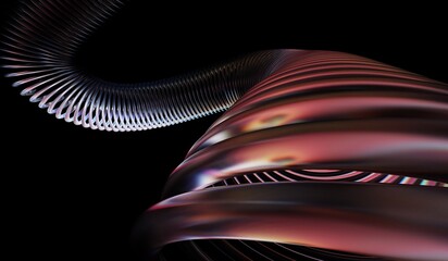 3D illustration showing black 3D background, abstract crystal pattern, neon light holographic gradient, red caustic effect, and glass chromatic cube block shapes render.