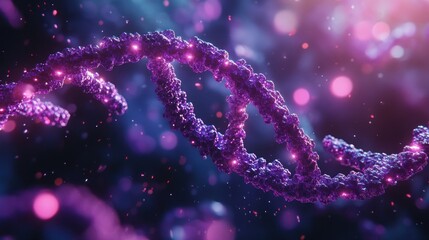 Vibrant Purple Double Helix Structure with Glowing Elements