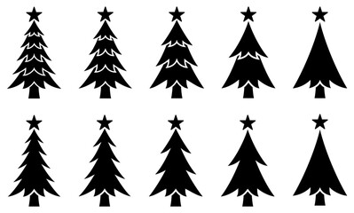 Obraz premium 様々な形のクリスマスツリーのアイコンのベクターイラストのセット