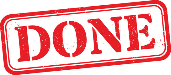 Done word distressed textured grunge rubber stamp sign on white.