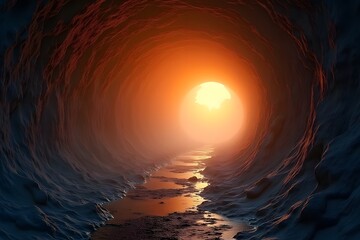 A deep hole with warm air rising from within.