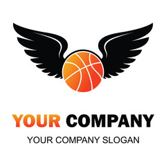 Dynamic winged basketball emblem signifying swiftness and victory