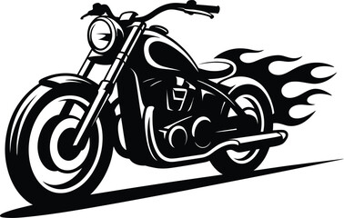 Bold classic chopper motorcycle with fiery speed illustration