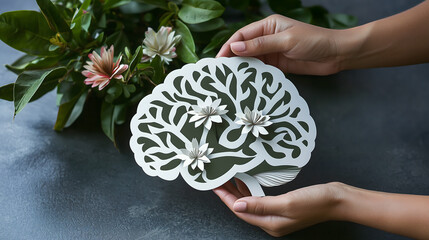 Mental Health and Nature Connection Concept with Paper Brain and Flowers