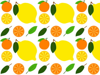 seamless pattern with fruits lemons and oranges on white
