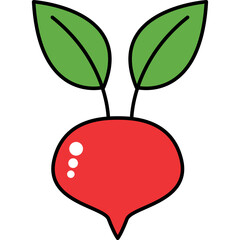 Simple Cartoon Radish With Green Leaves And Transparent Background