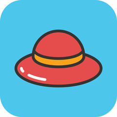 Simple Cartoon Red Hat With Yellow Band On Light Blue Background Flat Design Style