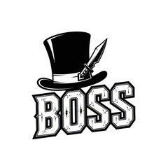 Boss graphic featuring a top hat with a knife and bold lettering.