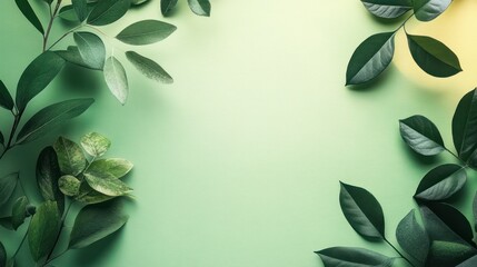 Fresh Green Leaves on Textured Pastel Background for Natural Design
