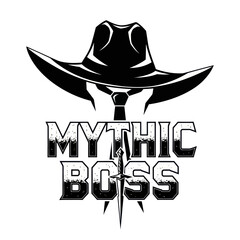 Mythic Boss Logo with Cowboy Hat and Dagger.