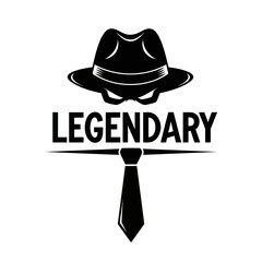Legendary Hat and Tie Emblem Illustrating Style and Sophistication in Black and White.