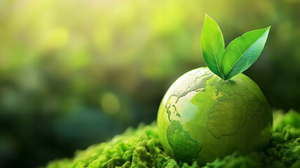 Green Earth with Leaves Symbolizing Environmental Protection and Sustainability