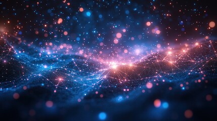 Futuristic Abstract Background with Blue and Red Glowing Data Lines