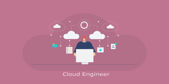 Cloud engineer working on dedicated console, monitoring cloud infrastructure, ensure data security and active server performance.