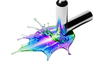 Shiny spray bottle paired with luminous smear aesthetic on white