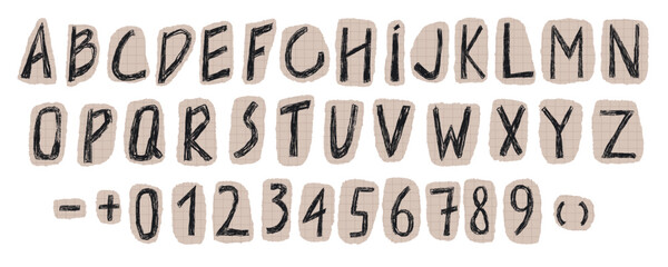 Hand drawn alphanet with crayon pencil texture in scrapbook paper style © Yulia Zelinskaya