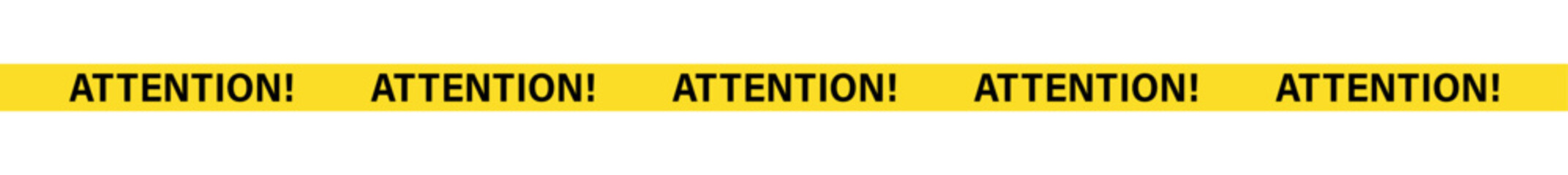 attention tape, A yellow banner with the word attention repeated five times in bold black letters on a white background
