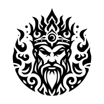 Minimalist ancient king head illustration vector art majestic ruler with crown and beard royal symbol design concept vector