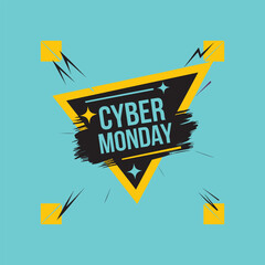 Cyber Monday Sale Banner with Modern Triangle Design on Blue Background