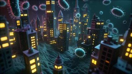 City Under Siege Microscopic View of Urban Contamination Pandemic - Powered by Adobe
