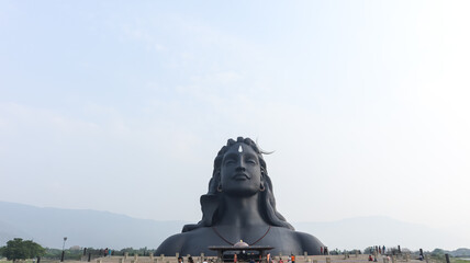India, Tamil Nadu, Coimbatore, Huge 112feet Statue of Lord Shiva Sculpture in Human Form, Velliangiri Foothills. 