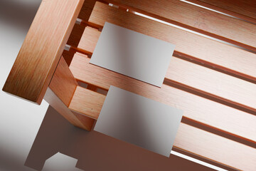 Business card mockup on wood. 3D rendering