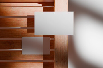 Business card mockup on wood. 3D rendering