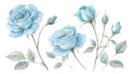 Rose watercolor floral illustration isolated on transparent background. Flower PNG.
