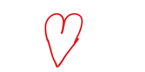 Red hand-drawn heart doodle on transparent PNG for cute romantic design needs