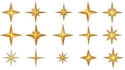 Golden Starburst Set Diverse Twinkling Star Icons for Festive Decorations